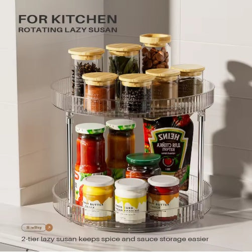2-Pack Double-Layer Rotating Spice Rack – Spinning Organizer for Kitchen Counter