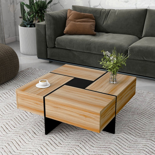 Unique Design Coffee Table – 4 Hidden Storage Compartment Living Room Table