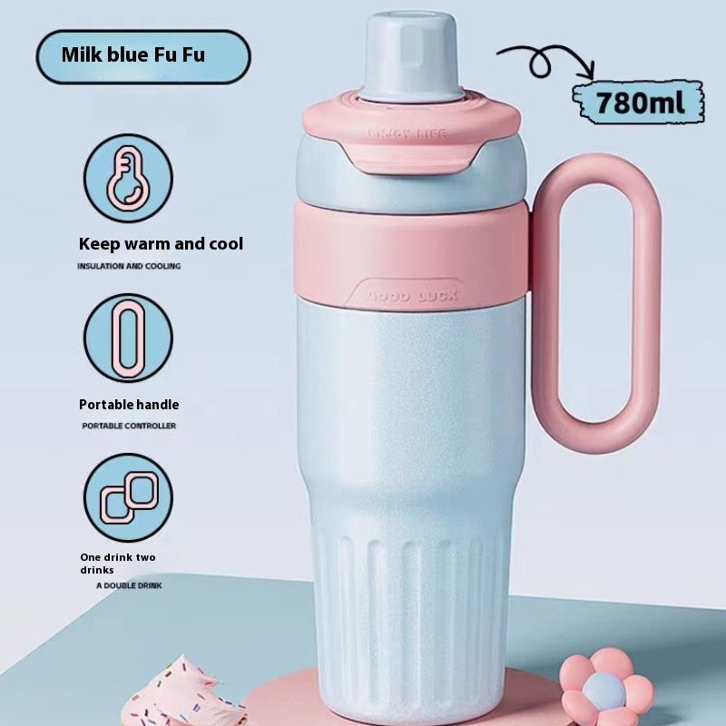 780ml Gradient Stainless Steel Thermal Cup – Large Capacity Coffee & Drink Thermos with Lid and Straw