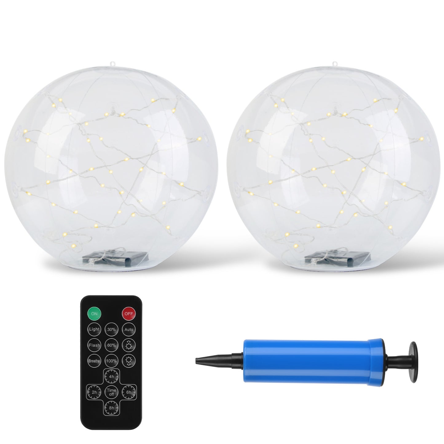 2Pcs 14in Solar Floating Pool Lights IP68 Waterproof With Remote