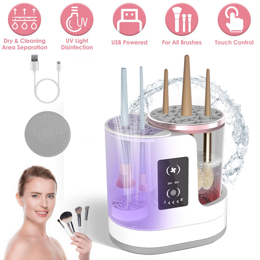 4-in-1 Electric Makeup Brush Cleaner & Dryer | USB-Powered Automatic Brush Blender with Timer, Digital Display & UV Disinfection – Universal for All Brushes