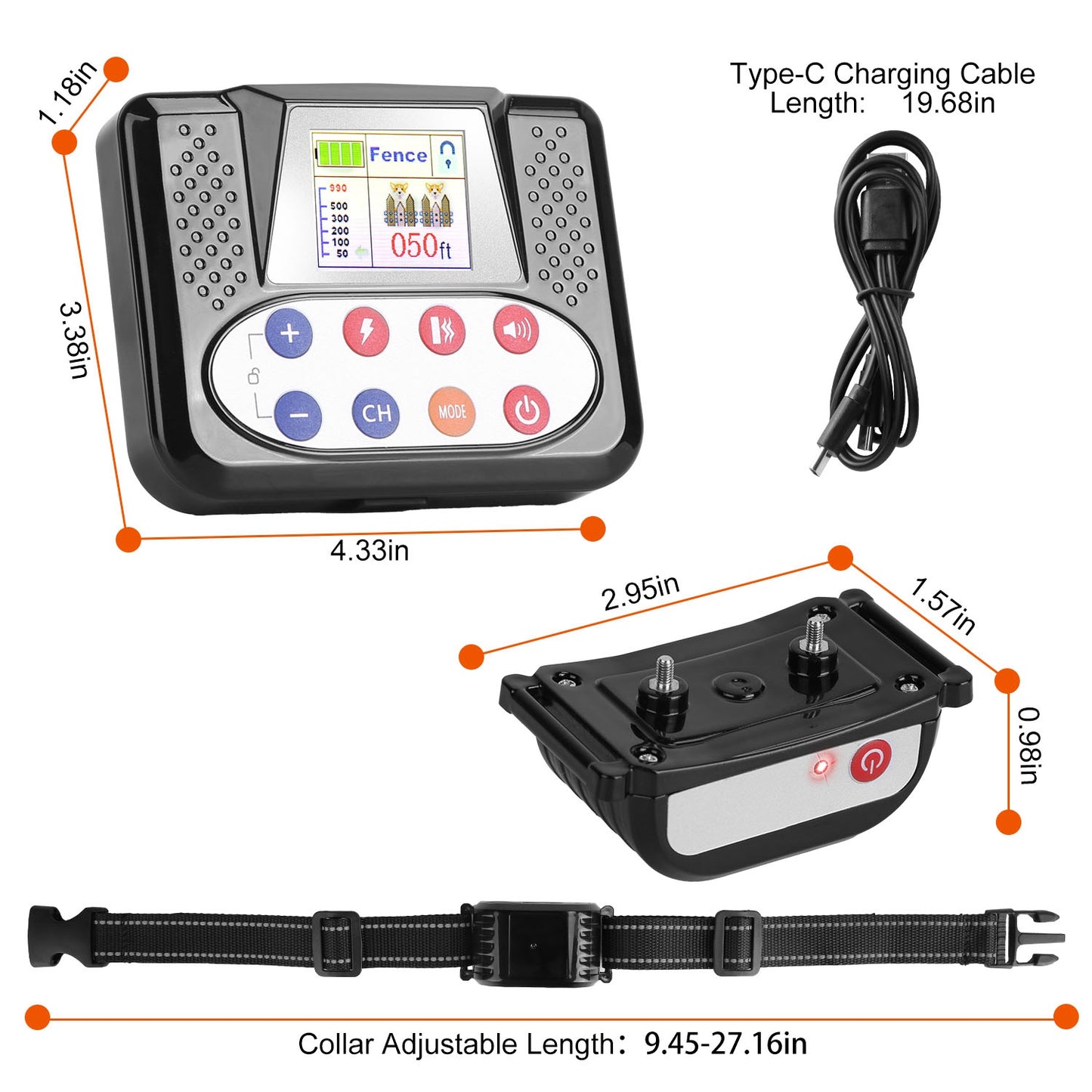 “Wireless Dog Fence Training Collar – 990FT Range, IPX6 Waterproof, Remote with Beep, Vibration & Shock Modes, 0-9 Levels, 4 Channels, Rechargeable”