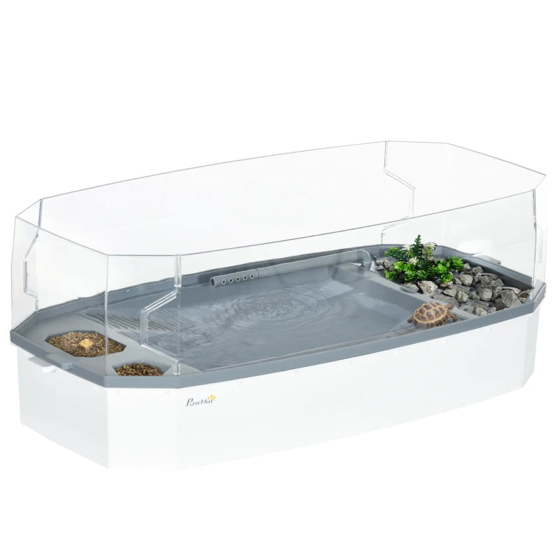 PawHut Turtle Tank Kit – Aquarium with Basking Platform, Water Pump & Filter, Reptile Habitat, Easy-Clean Design, Multi-Functional Aquarium