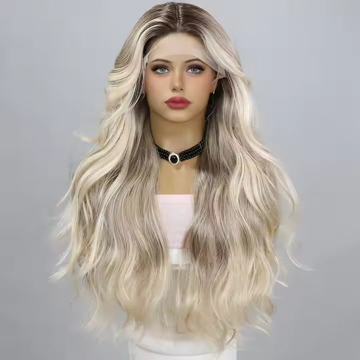 European & American T-Part Lace Wavy Curly Gold Ombre Wig