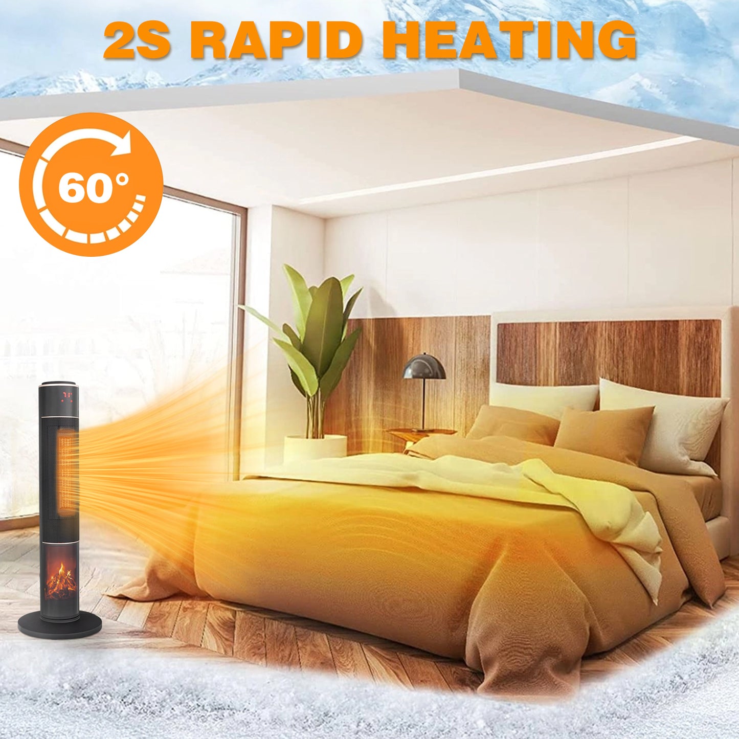 33-Inch Tower Space Heater 1500W 3D Flame Oscillating Portable
