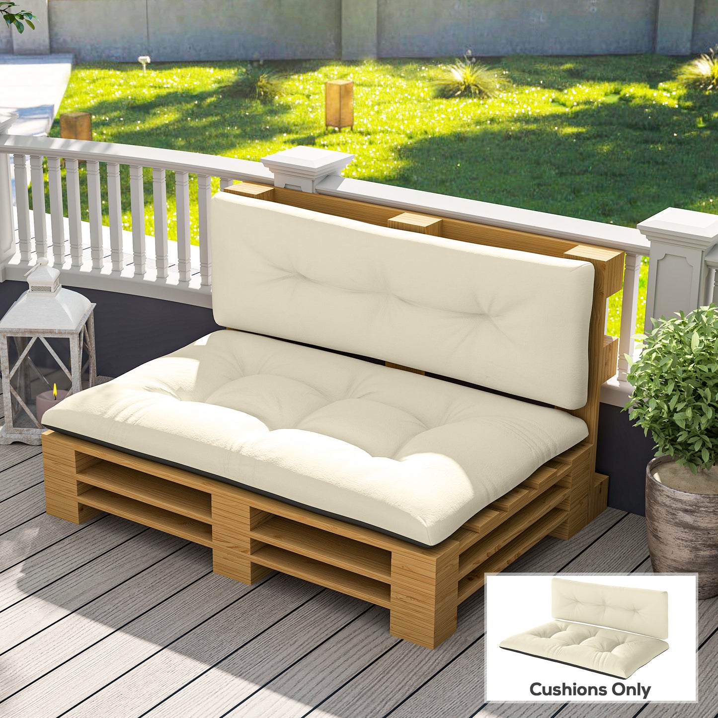 2-Seater Outdoor Pallet Cushions – 3.9in Thick Tufted Replacement Pads, Cream White