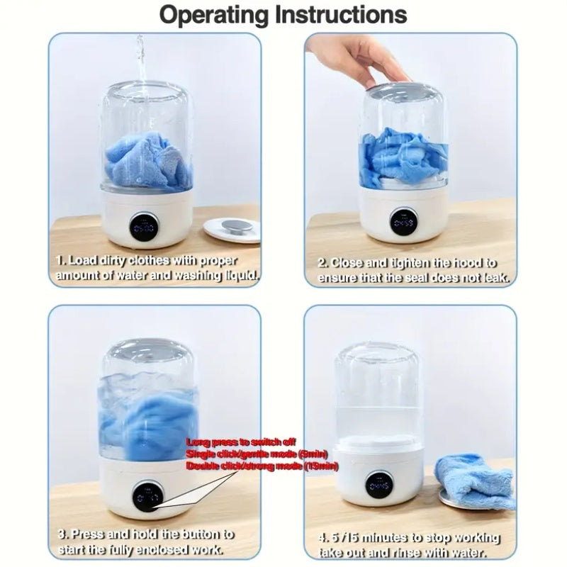 Portable Mini Washer USB Rechargeable 1.2L Travel Washing Machine