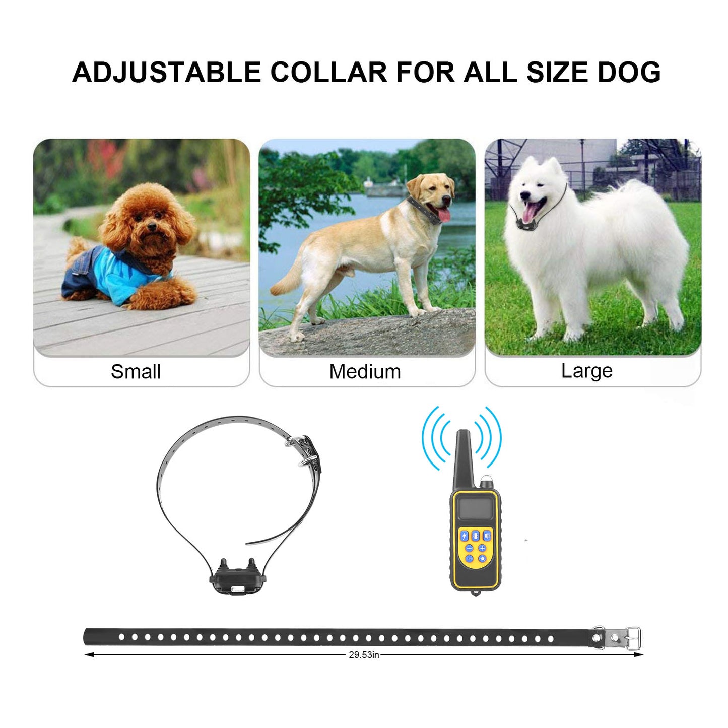 Remote Dog Training Collar IP67 Waterproof Rechargeable Pet Trainer 875 Yard Long Range 4 Modes Adjustable Levels 300mAh Battery