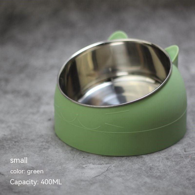 Stainless Steel Elevated Double Dog Bowl – Cervical Protection, Slanted Design for Food & Water