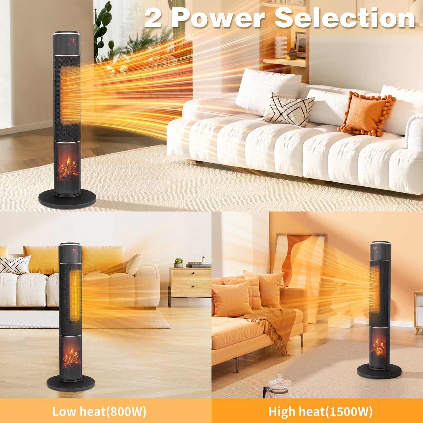 33-Inch Tower Space Heater 1500W 3D Flame Oscillating Portable