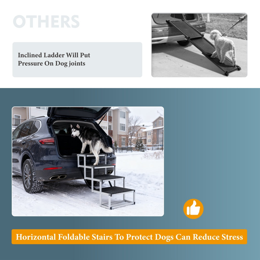 “Foldable Dog Ramp for Cars & SUVs – Portable Non-Slip Stairs for Large Dogs Up to 250lbs”