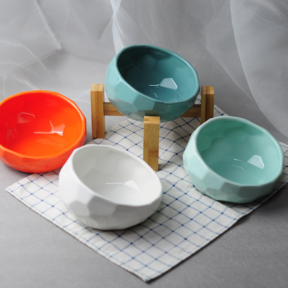 Ceramic Cat & Dog Bowl with Oblique Tilted Mouth – Anti-Spill Pet Feeding Bowl