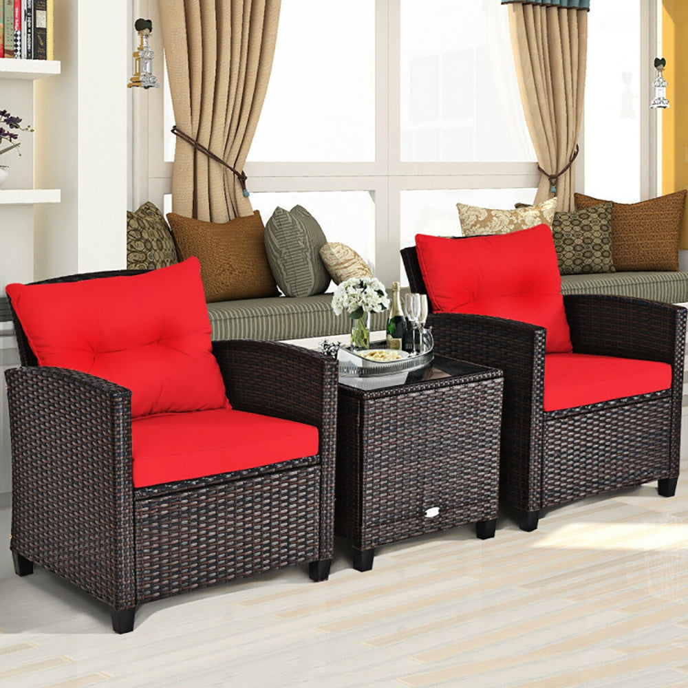 3-Piece Rattan Patio Furniture Set – Outdoor Seating with Washable Cushions
