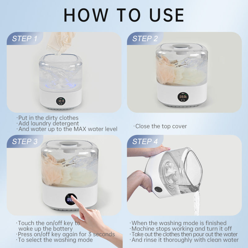 Mini Cordless Washer USB Rechargeable 3L Portable Washing Machine
