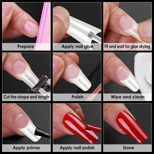 500PCS C-Curve False Nail Tips – Half Cover French, Extra Long Acrylic Nails