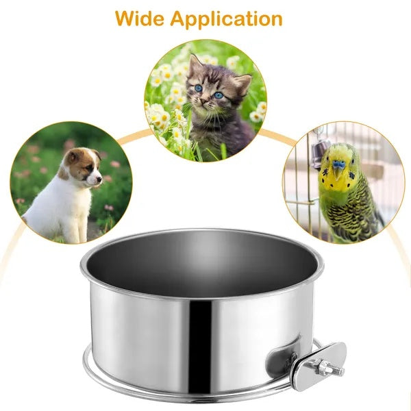 Detachable Pet Food & Water Bowl with Clamp Holder – No-Spill Cage Feeder for Dogs, Cats & Small Animals