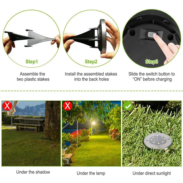 4Pcs Solar Ground Lights Outdoor IP65 Waterproof Path Deck Lamps