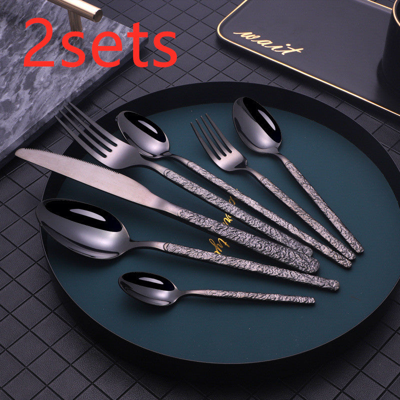 Embossed Textured Handle Steak Knife Set – Western Style Cutlery
