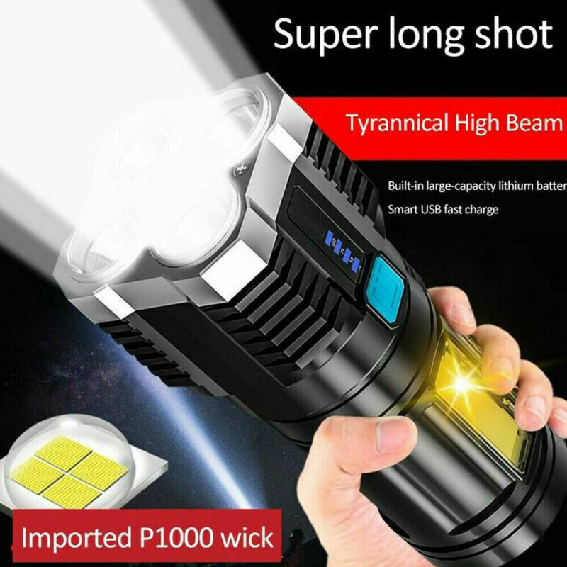 Tactical Quad-Core LED Flashlight USB Rechargeable Super Bright