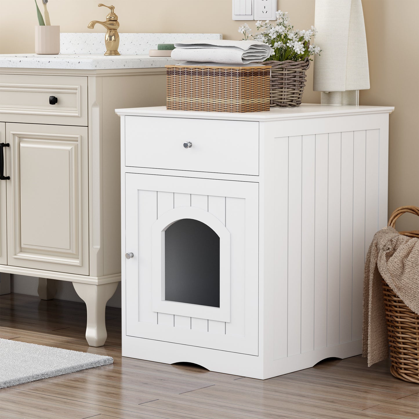 Wooden Litter Box Enclosure with Drawers | Pet House Furniture