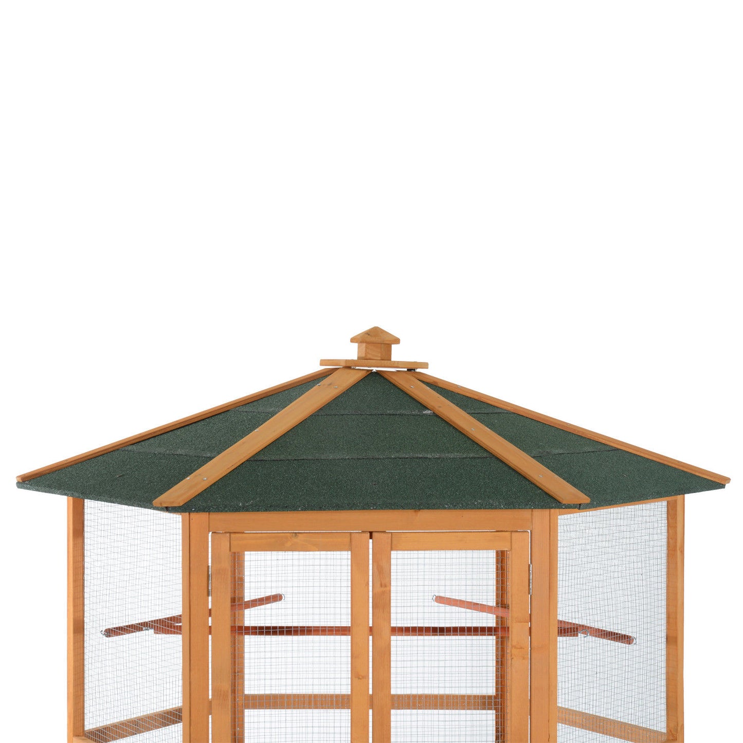 Large 69" Wooden Hexagonal Outdoor Bird Aviary Flight Cage with Protective Covered Roof