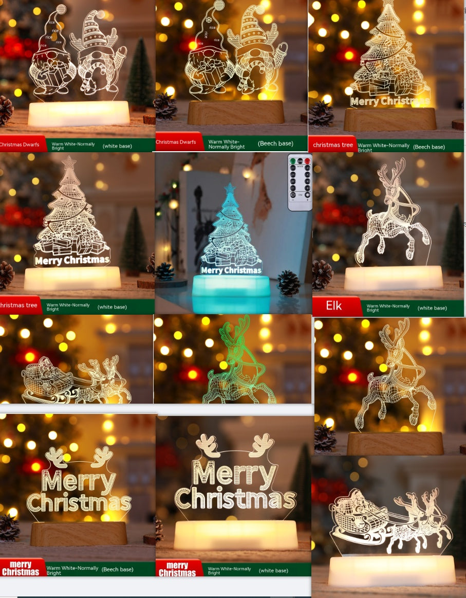 3D Acrylic LED Christmas Lamp – USB Night Light for Kids, New Year & Valentine’s Day Decoration, Holiday Gift Ornament