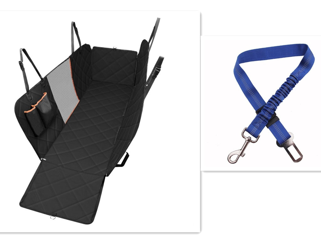 Dog Car Seat Cover & Pet Hammock – Rear Seat Protector with Mesh Window, Zipper & Storage Pocket for Travel