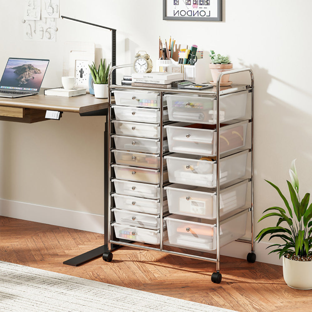 15-Drawer Rolling Storage Cart – Metal Frame Organizer Trolley