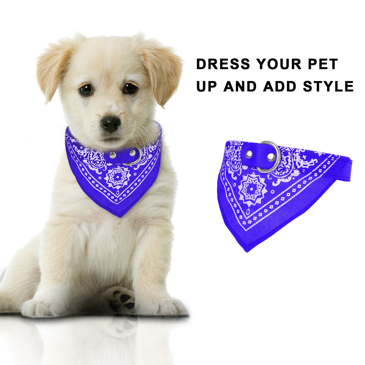 Adjustable Leather Pet Collar with Triangle Bandana – Stylish Dog & Cat Scarf