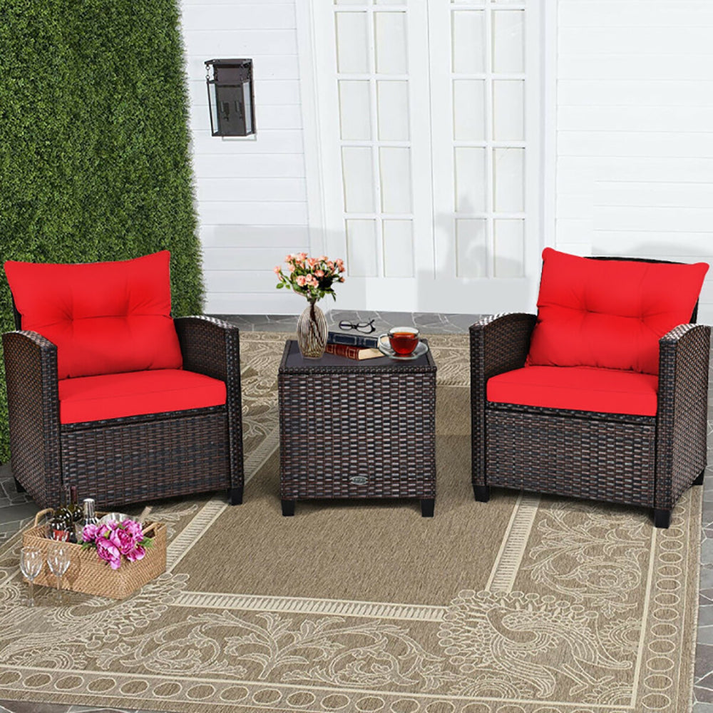 3-Piece Rattan Patio Furniture Set – Outdoor Seating with Washable Cushions