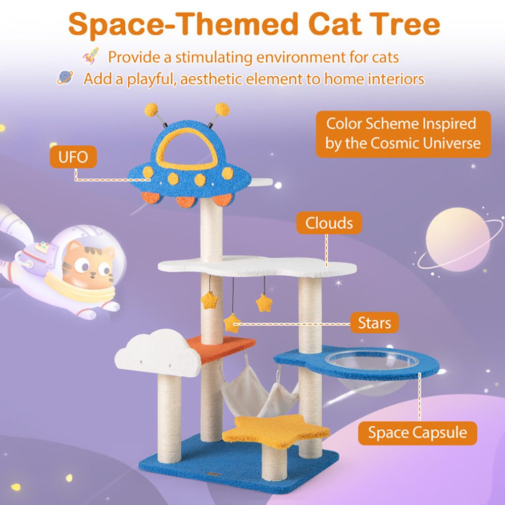49″ Cat Tree with UFO Perch – Space Capsule Condo & Sisal Scratching Posts