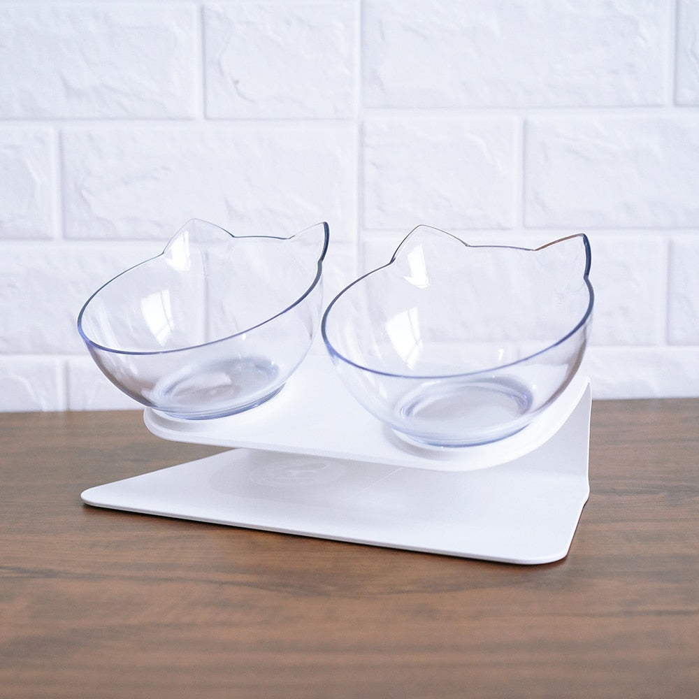 Ergonomic Cat Double Bowl | Elevated Food & Water Dish for Neck Protection