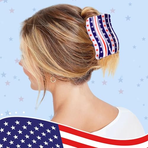 3PCS American Flag Hair Claw Clips – USA Patriotic Red, White & Blue