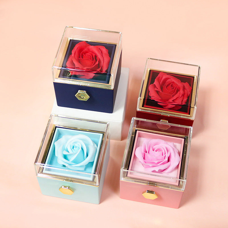 Rotating Soap Flower Rose Gift Box – Creative Jewelry & Valentine’s Day Gift for Women