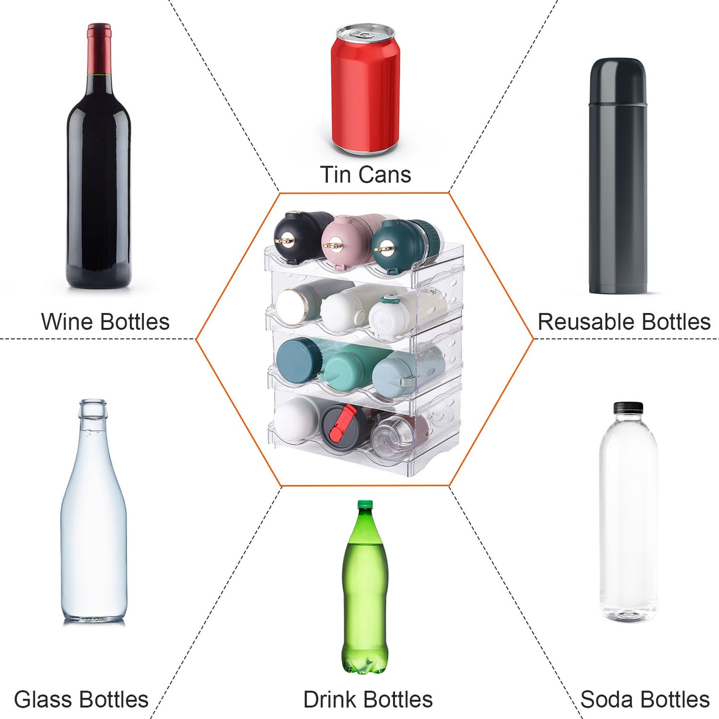 4-Tier Bottle Storage Holder – Stackable 12 Bottle Organizer for Kitchen Fridge & Pantry
