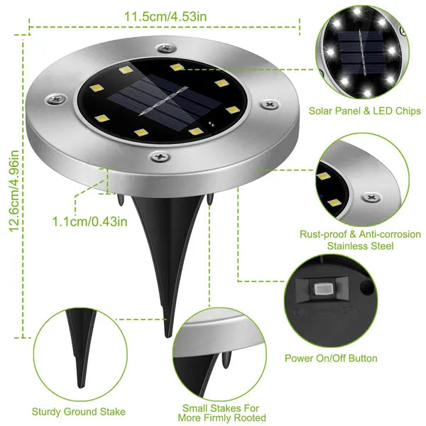 4Pcs Solar Ground Lights Outdoor IP65 Waterproof Path Deck Lamps