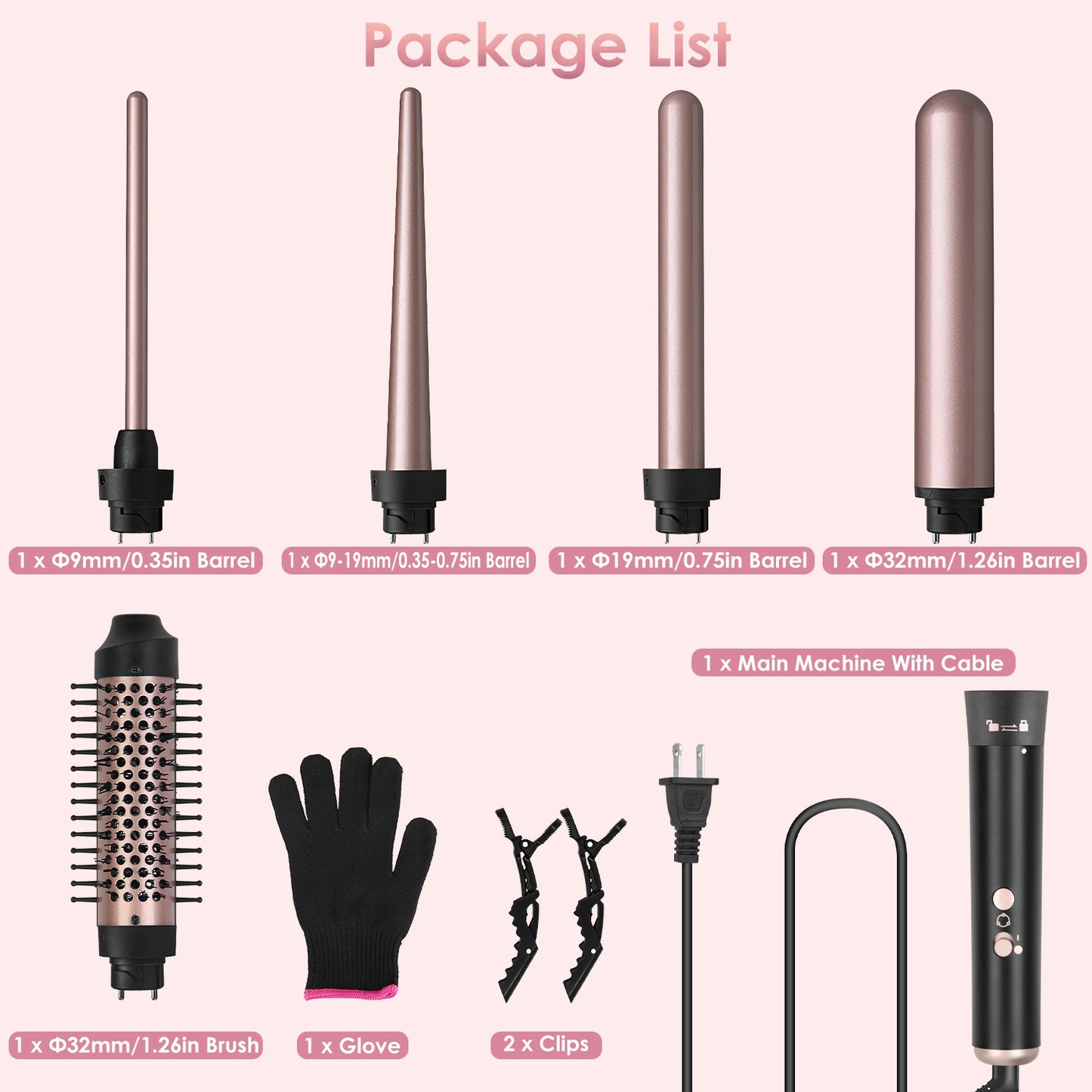 5-in-1 Curling Wand & Thermal Hair Brush – 4 Heat Levels, 360° Rotating, Anti-Tangle