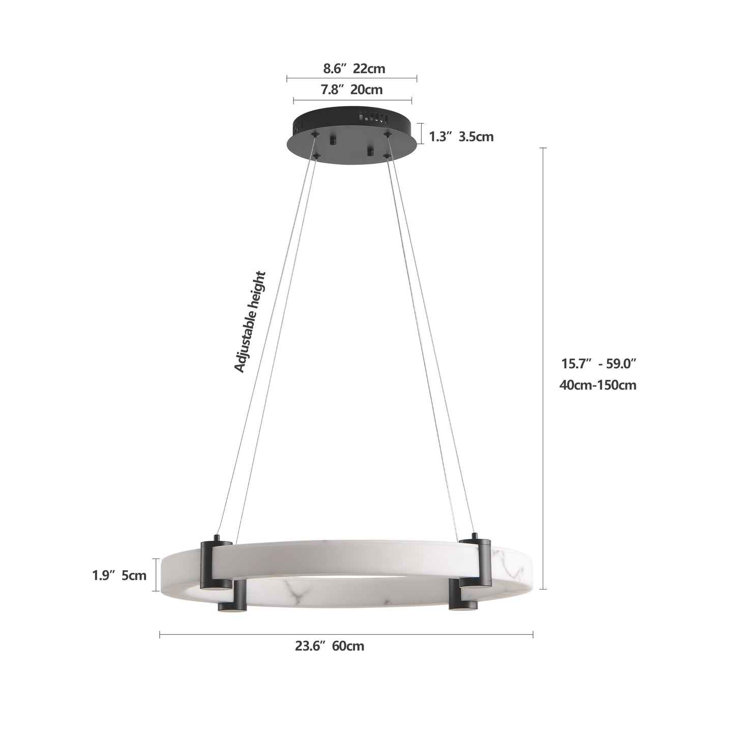 Modern LED Ring Pendant Light 24-Inch Marble Finish Chandelier