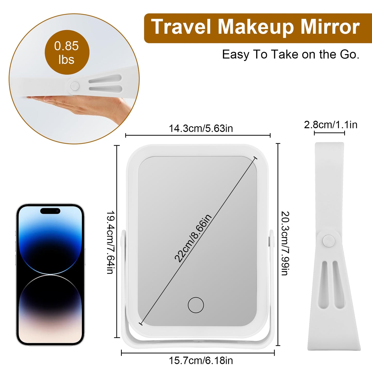 10X Magnifying Lighted Double-Sided Travel Makeup Mirror - USB Rechargeable