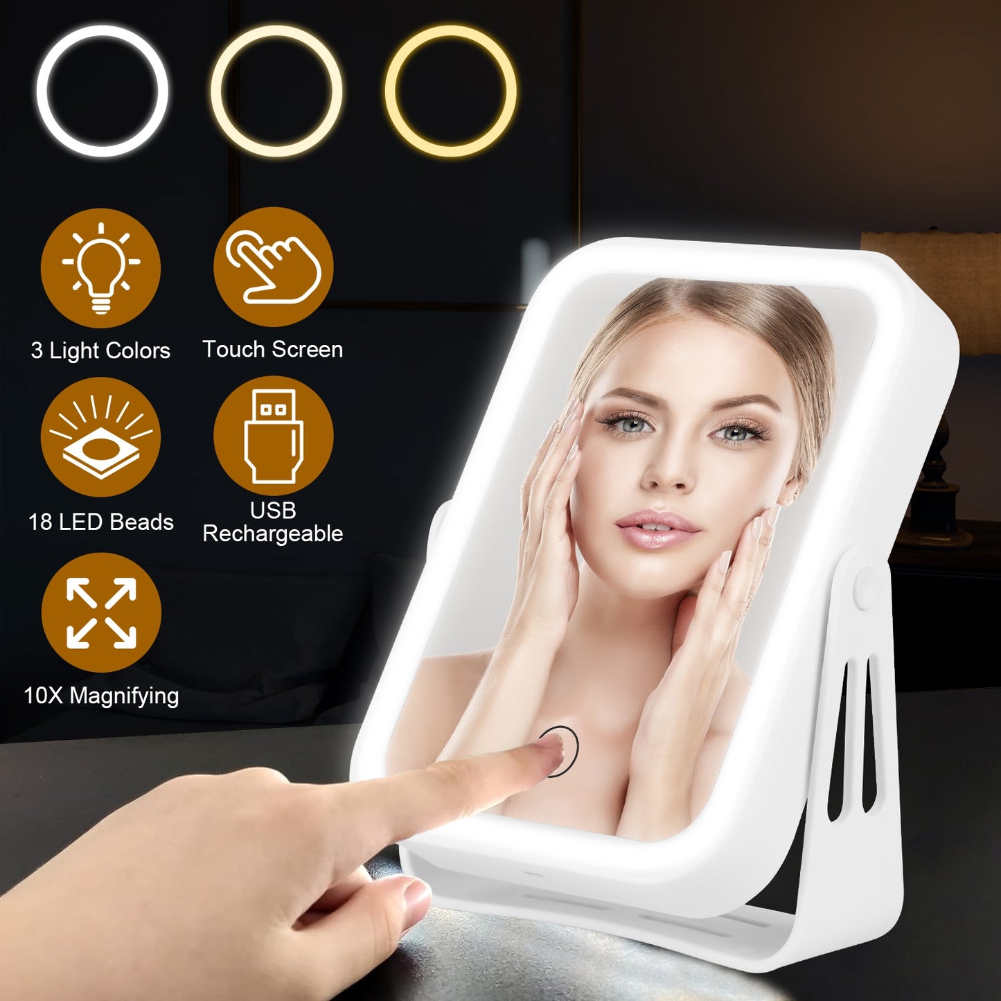 10X Magnifying Lighted Double-Sided Travel Makeup Mirror - USB Rechargeable