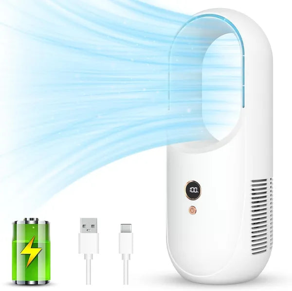 Portable Bladeless Desk Fan Rechargeable 6-Speed Personal Cooling Fan
