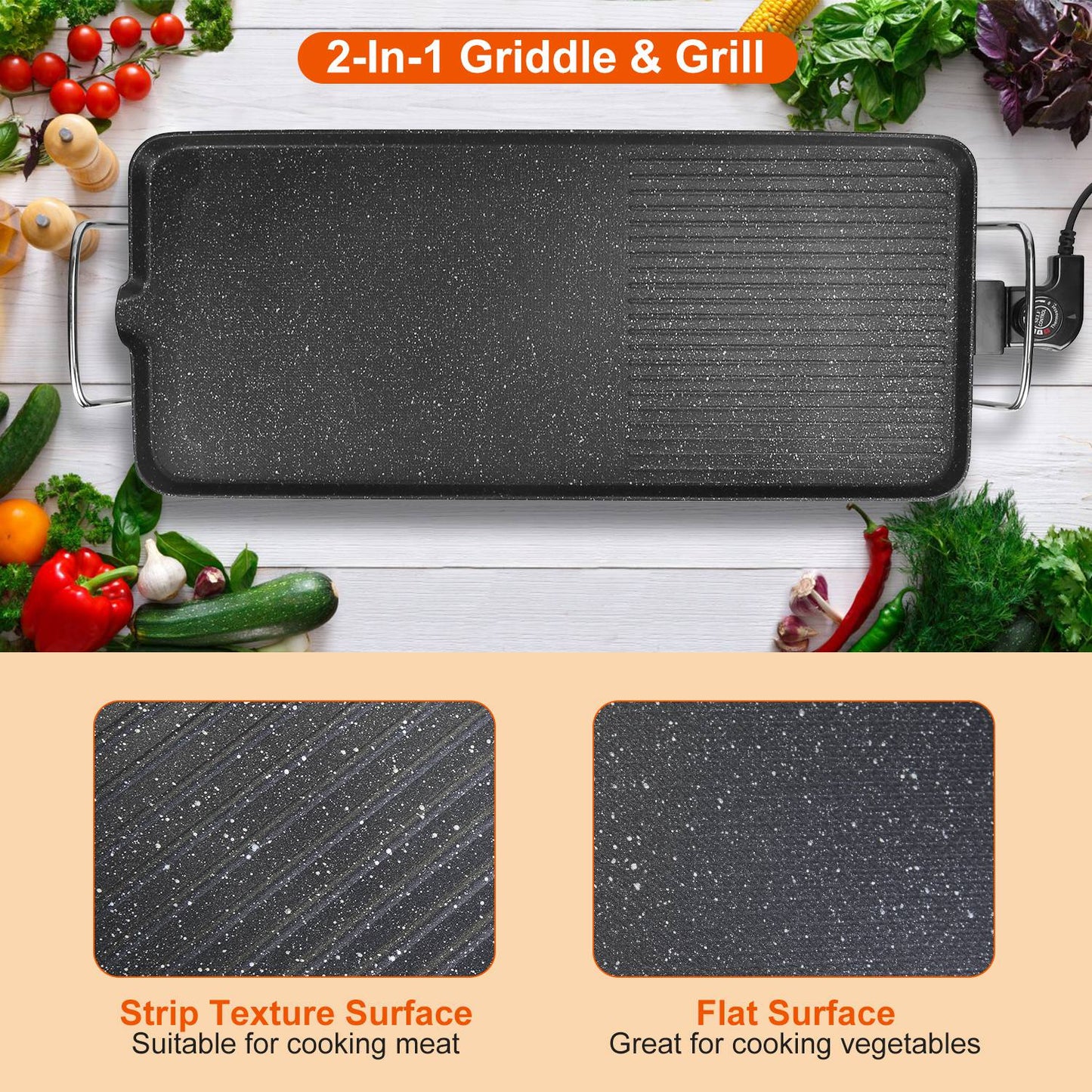 Electric BBQ Grill Hot Plate Non-Stick Indoor Outdoor Tabletop