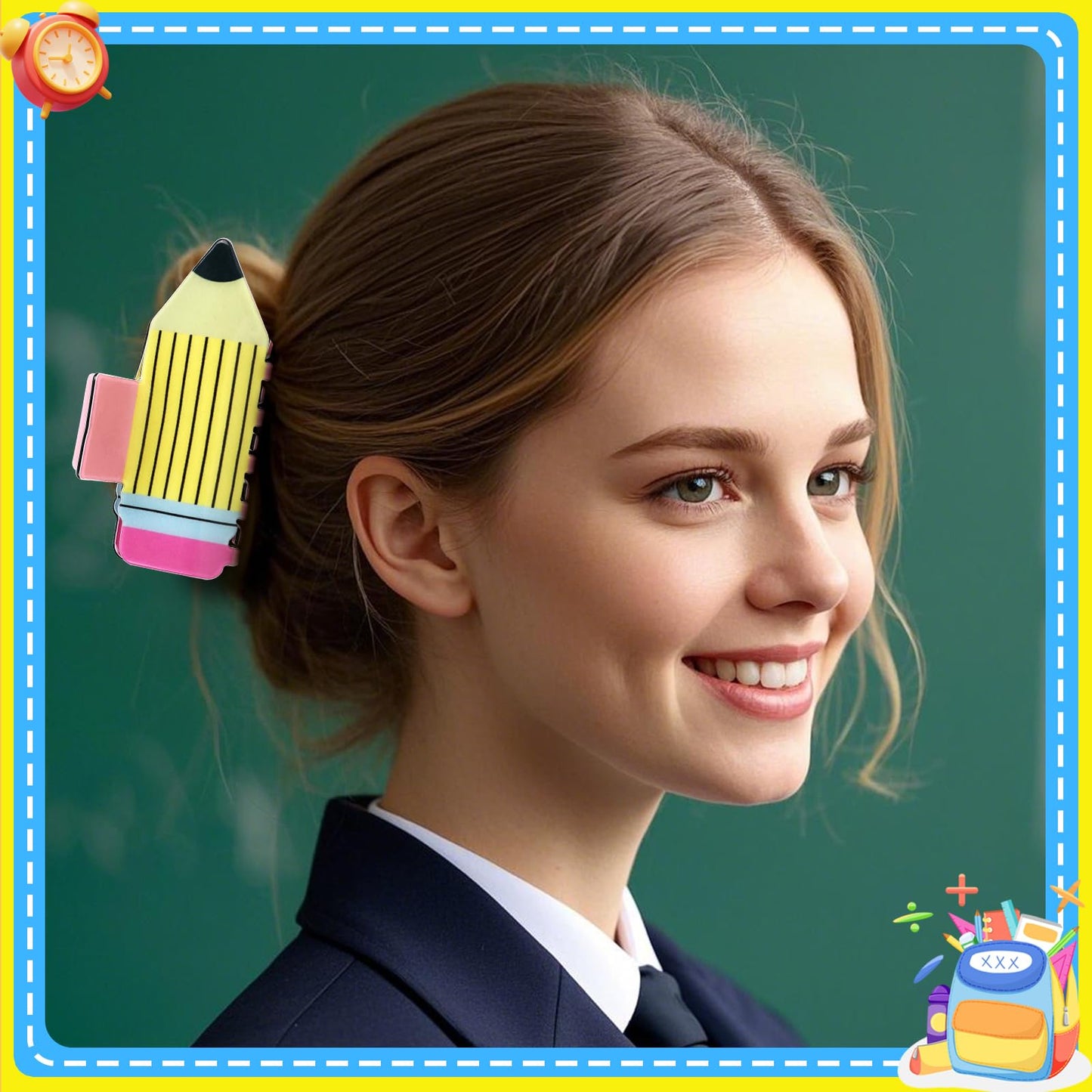 4Pcs Pencil Hair Clips – Sunflower, Leopard & Stripe Non-Slip Hairpins