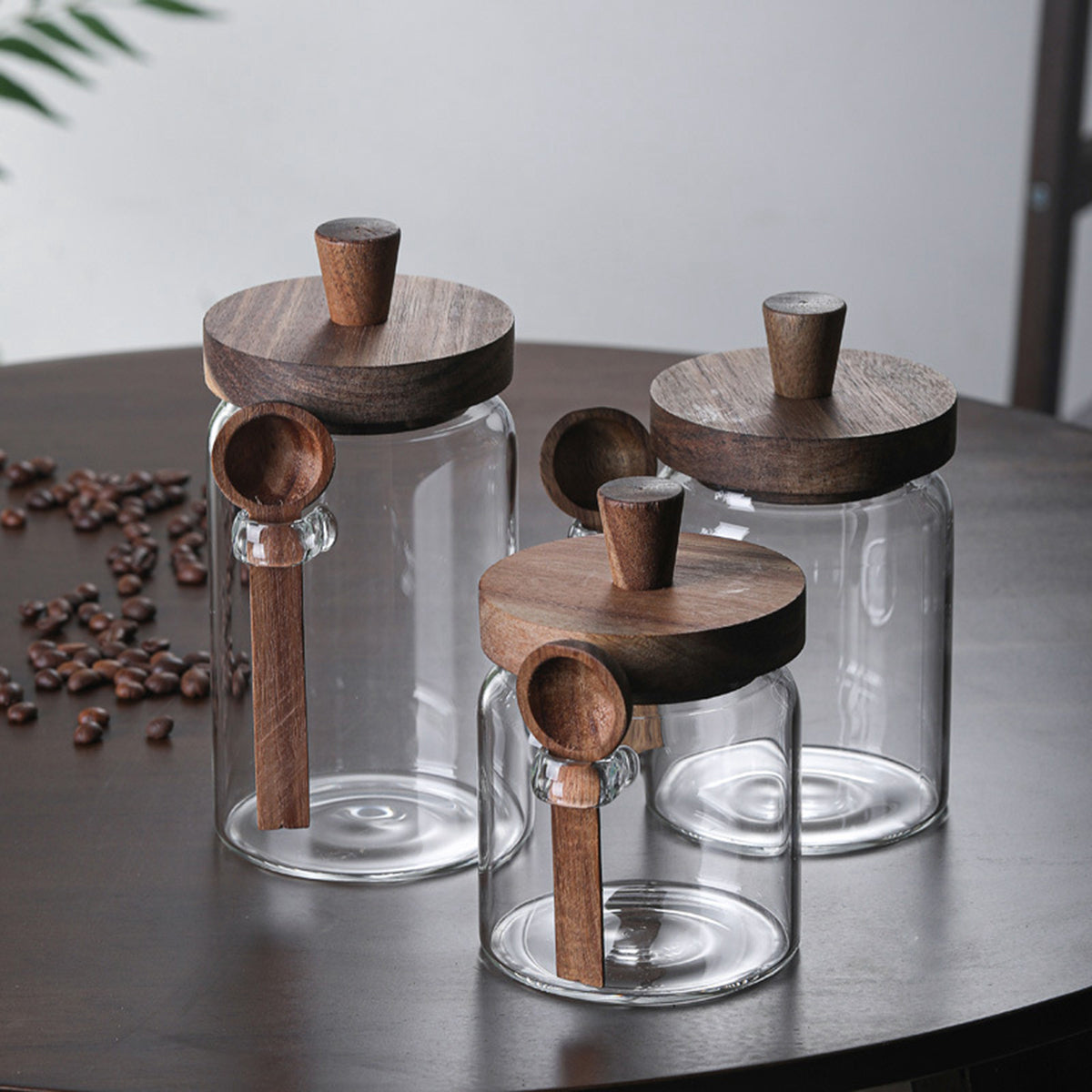 3PCS Glass Coffee Jars with Spoons – Tea, Candy & Biscuit Storage Containers Set