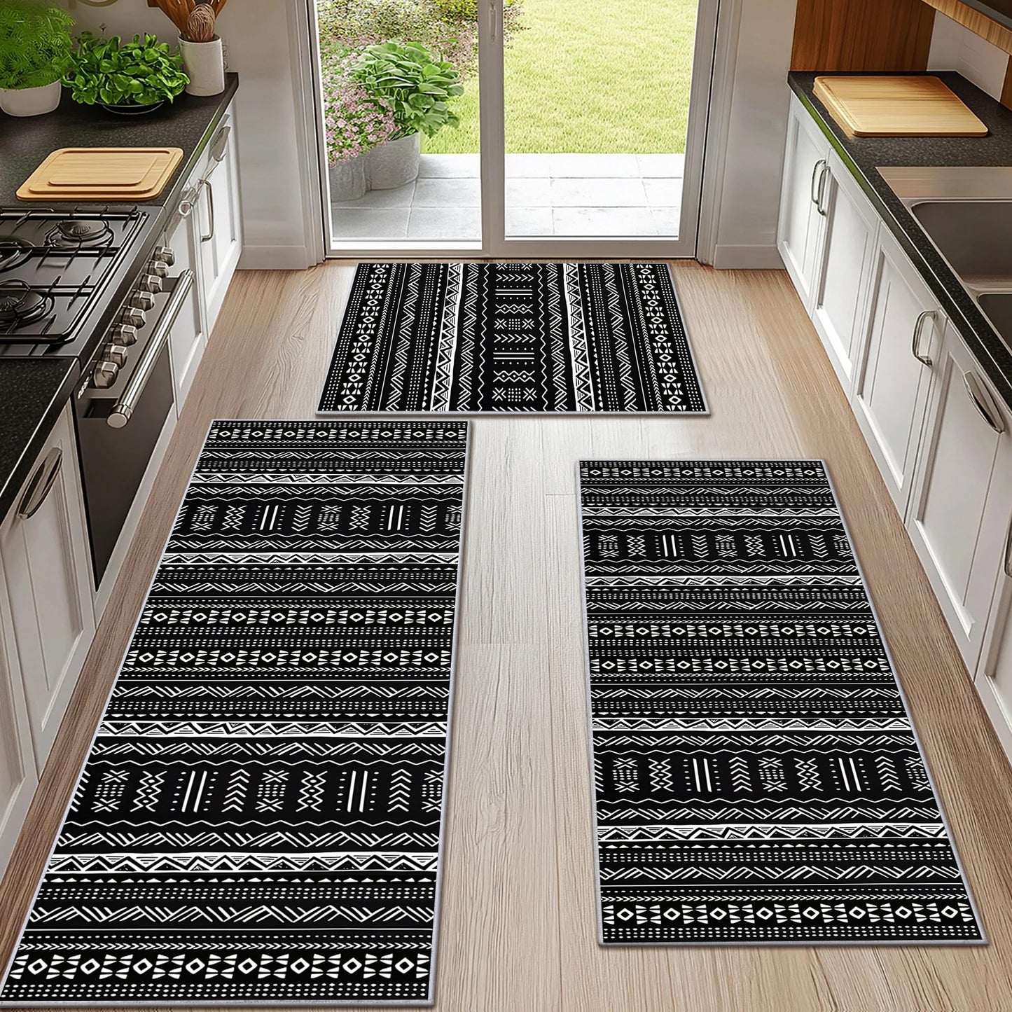 3 Piece Kitchen Rug Set – Non-Skid, Washable Boho Runner Rugs for Kitchen & Laundry Room
