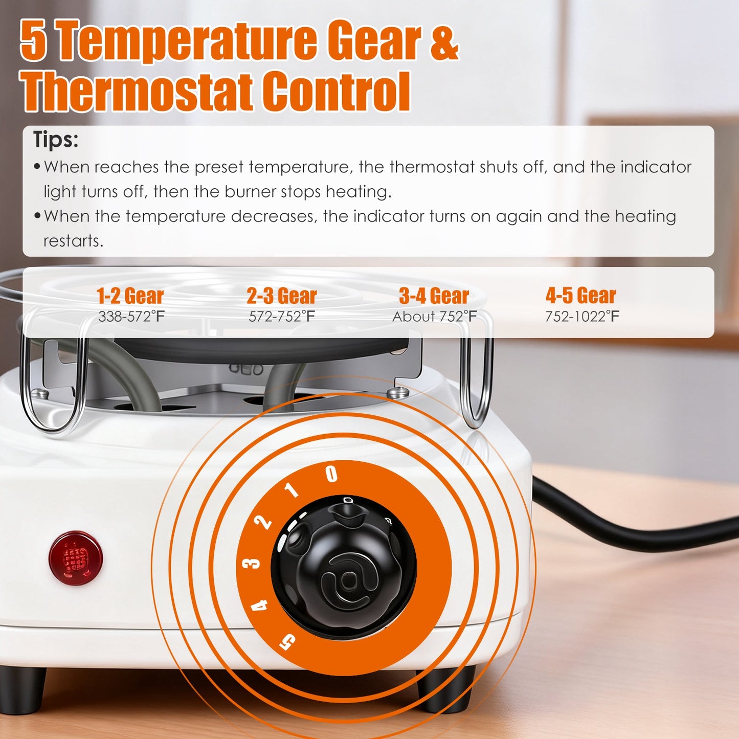 500W Electric Charcoal Burner for Hookah – 5-Level Thermostat with Grill & Tongs
