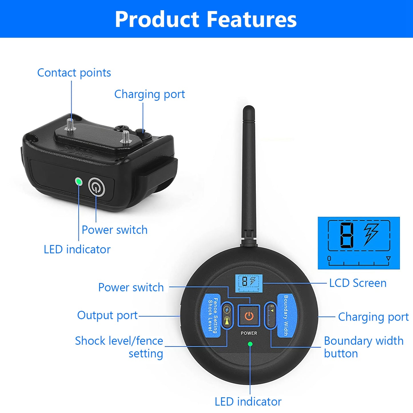Wireless Dog Fence with Electric Training Collar Shock Boundary System for All Dog Sizes