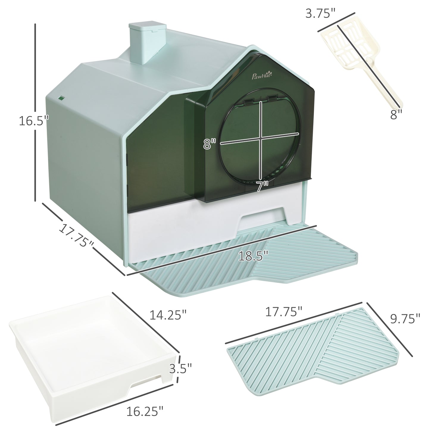 Hooded Cat Litter Box with Litter Mat – Particle Catching Design, Light Blue