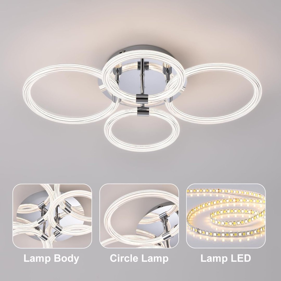 Modern LED Flush Mount Ceiling Light 6-Ring Dimmable Remote