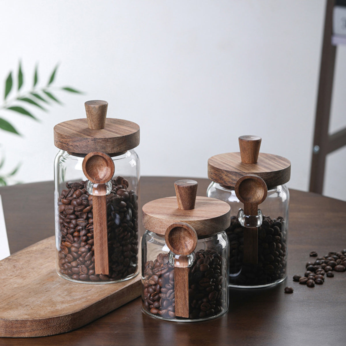 3PCS Glass Coffee Jars with Spoons – Tea, Candy & Biscuit Storage Containers Set